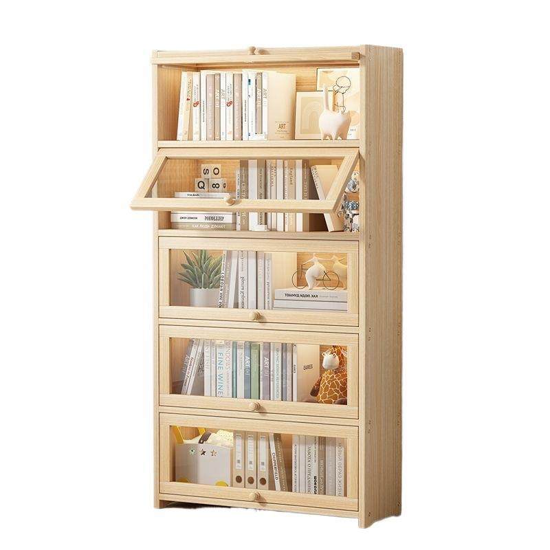 松木书柜上翻透明门学生书籍收纳柜多层落地实木书架子玩具收新款,淘宝优惠券,粉丝福利购,淘宝优惠卷