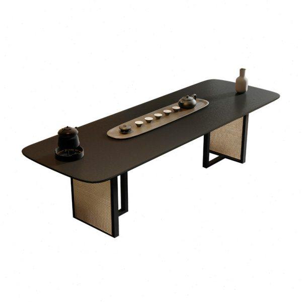 侘寂风藤编实木泡茶桌简约功夫茶大板茶台办公室新中式茶桌椅组合,淘宝优惠券,粉丝福利购,淘宝优惠卷