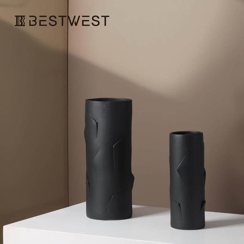 博西家居插花摆件简约奢现代爆款花瓶网花瓶红客厅口轻感敞口陶,淘宝优惠券,粉丝福利购,淘宝优惠卷