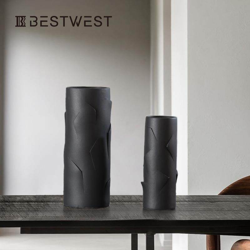 博西家居插花摆件简约奢现代爆款花瓶网花瓶红客厅口轻感敞口陶,淘宝优惠券,粉丝福利购,淘宝优惠卷