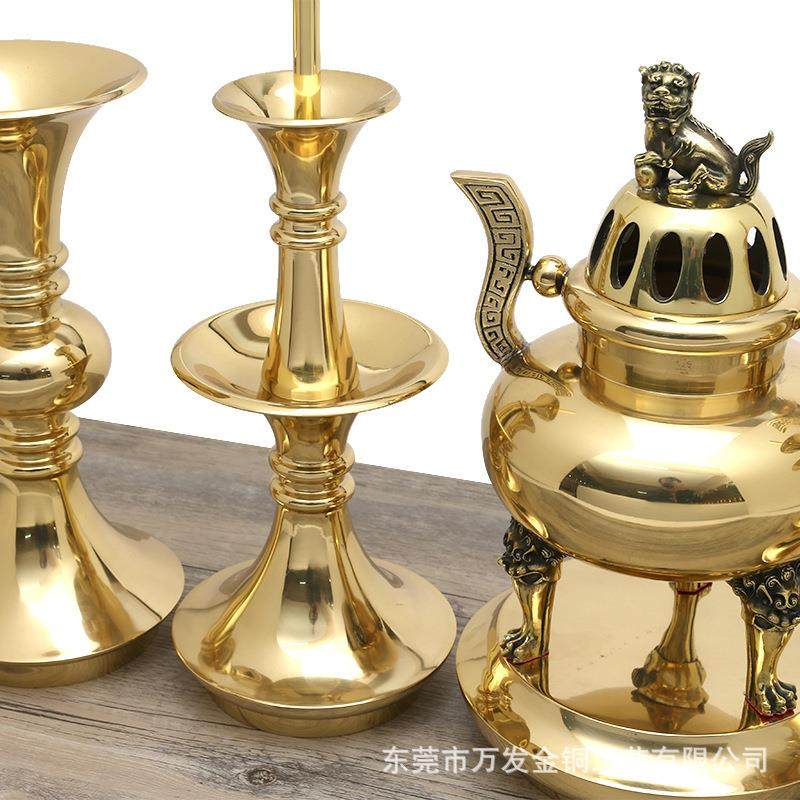黄铜五供摆件一套大小号佛前香炉烛台花瓶佛堂寺庙供佛具家用,淘宝优惠券,粉丝福利购,淘宝优惠卷
