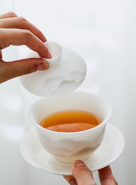 冰种玉瓷素烧茶具套装德化盖碗羊脂玉高档礼瓷水墨江山茶具