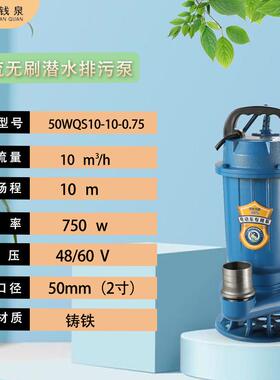 WQ系列24v潜水泵家用排灌地下室48/60v水泵废水粪池养殖场污水泵