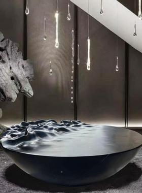 售楼处酒店大堂摆水波纹玻璃钢雕hy-220塑底水座大型流落工艺品地