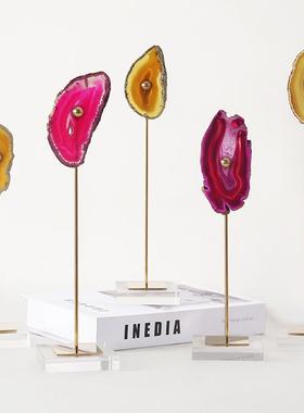 居饰品天然玛瑙石原石切片轻奢创家意茶几ZNX饰电柜桌面视装客厅