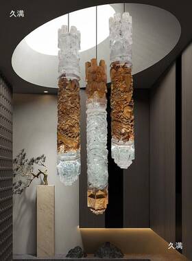 新中悬式透明实木雕花柱饰子天花板中挂吊酒店tj#lznh%大堂走廊空