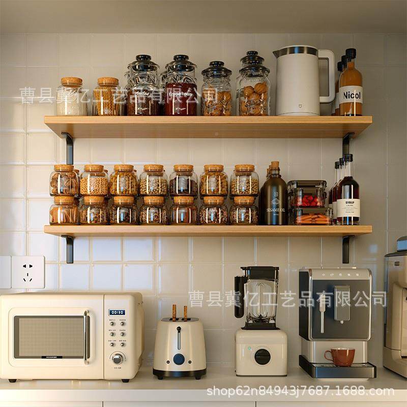 厨房墙上置架多功能一字隔挂板盐酱醋收油纳架子实木物壁式965调,淘宝优惠券,粉丝福利购,淘宝优惠卷