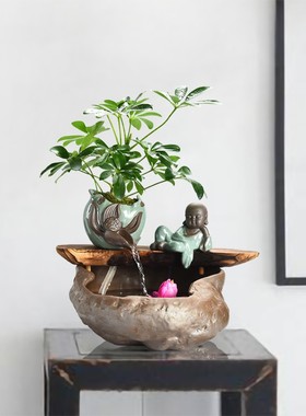 创意小型客厅循环流水摆件装饰生财招财喷泉办公桌面鱼缸乔迁礼品