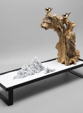 现代新中式创意沙石微景观摆件样板房间客厅书房玄关酒柜软装饰品