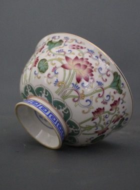 大清乾隆年制粉彩小号荷叶莲花碗仿古工艺家居摆件瓷器古董古玩收