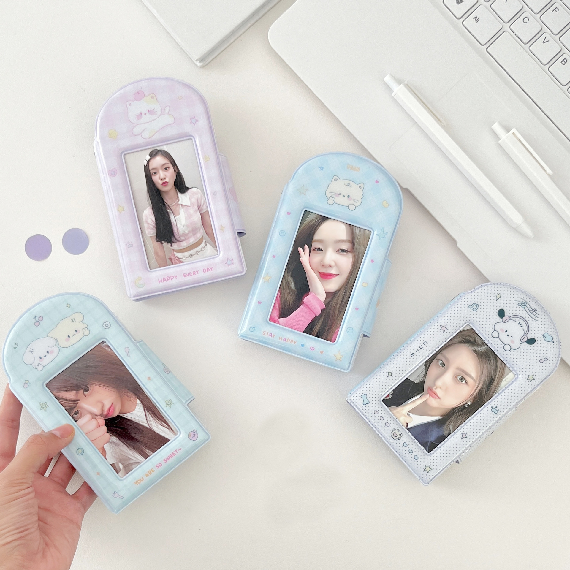 原创ins简约小狗猫咪拍立得卡册照片收纳册三寸相册小卡卡册卡包带挂绳校牌工厂牌钥匙扣卡套一体 - 图0