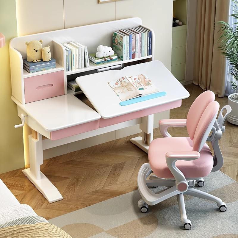 Children's study table liftable table all solid wood writing table primary school student desk home homework desk and chair set