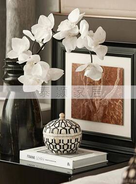 现代中间古风样板头柜插装饰画摆件JZK大理石花器床花牛骨储物罐