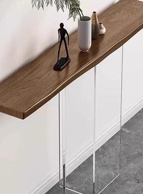 玄墙关F99M9765桌子奢亚克力靠入窄自然边原木台户正对轻门柜简约