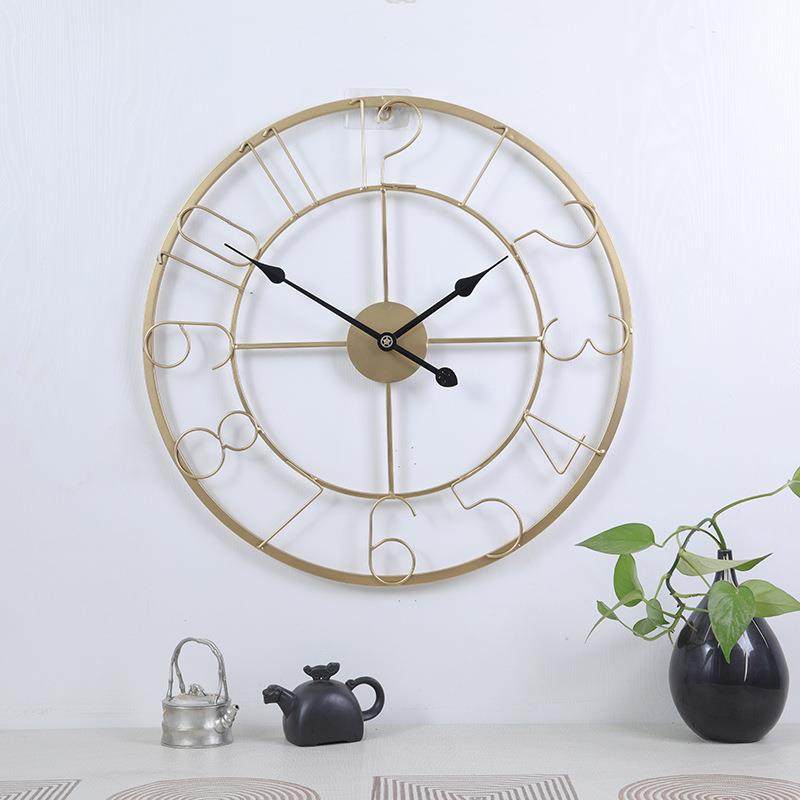 现代简约客厅装饰壁钟铁艺数字静音挂钟24寸圆形大钟艺术钟表 - 图1