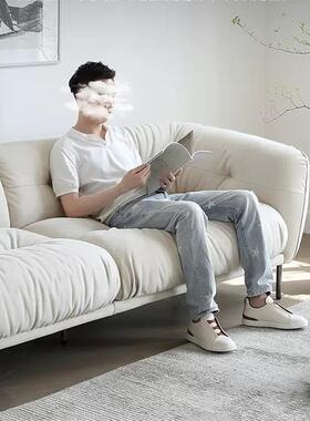 轻法式奶油风复古布艺沙发现代简约设计师高脚拉扣白色麂皮绒沙发