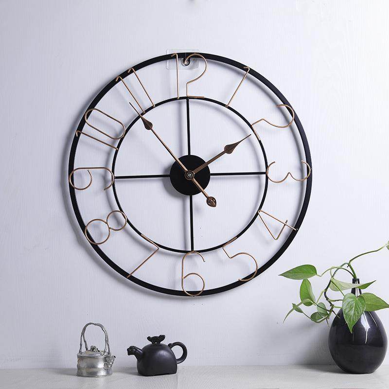 现代简约客厅装饰壁钟铁艺数字静音挂钟24寸圆形大钟艺术钟表 - 图0