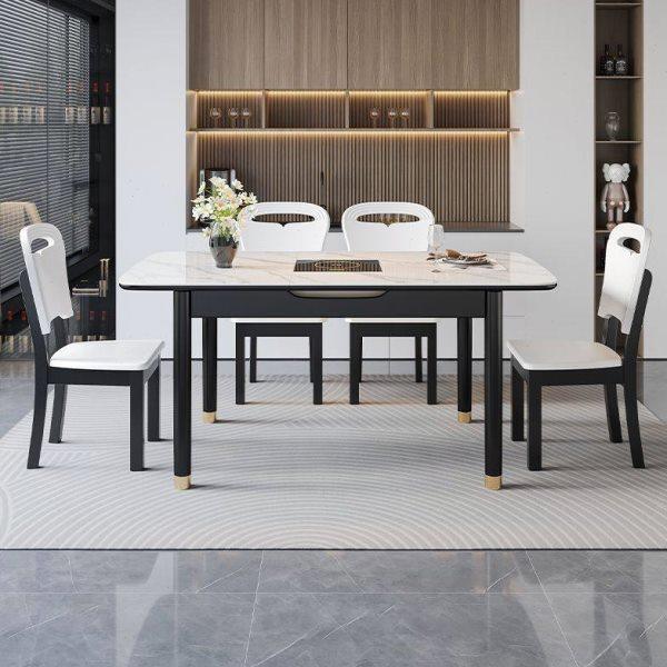 可伸缩岩板餐桌椅现代简约饭桌折叠小户型多功能长方形电磁炉桌,淘宝优惠券,粉丝福利购,淘宝优惠卷