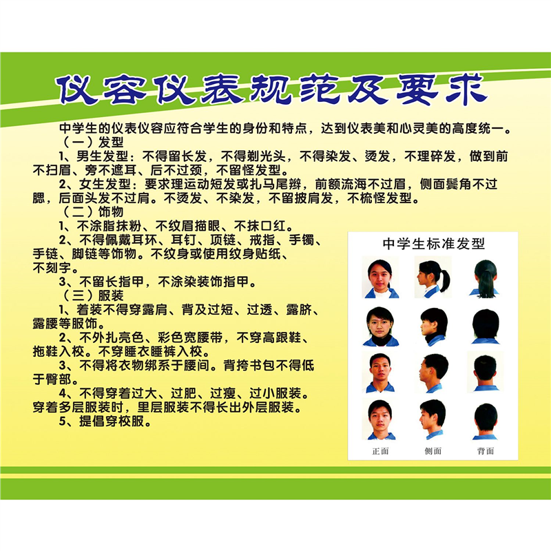 学校仪容仪表男女中学生标准发型墙贴纸展板写真海报印制,淘宝优惠券,粉丝福利购,淘宝优惠卷