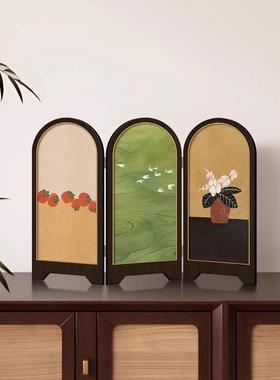 新中式绿色飞鸟屏风桌面摆件玄关柜茶桌家居装饰品客厅摆画礼品