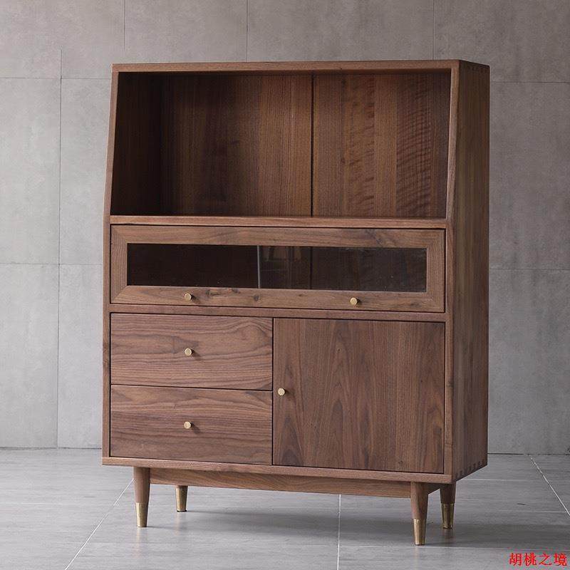 北欧全实木餐边柜现代简约黑胡桃木收纳柜多功能茶水柜储物柜原木,淘宝优惠券,粉丝福利购,淘宝优惠卷