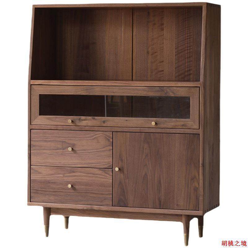 北欧全实木餐边柜现代简约黑胡桃木收纳柜多功能茶水柜储物柜原木,淘宝优惠券,粉丝福利购,淘宝优惠卷