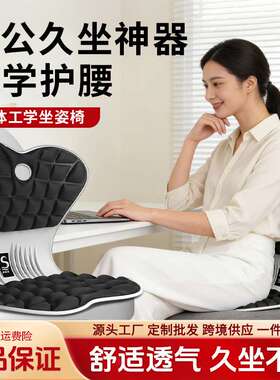 思菲其方格护腰坐垫靠背一体人体工学座椅靠背办公室腰靠久坐不累