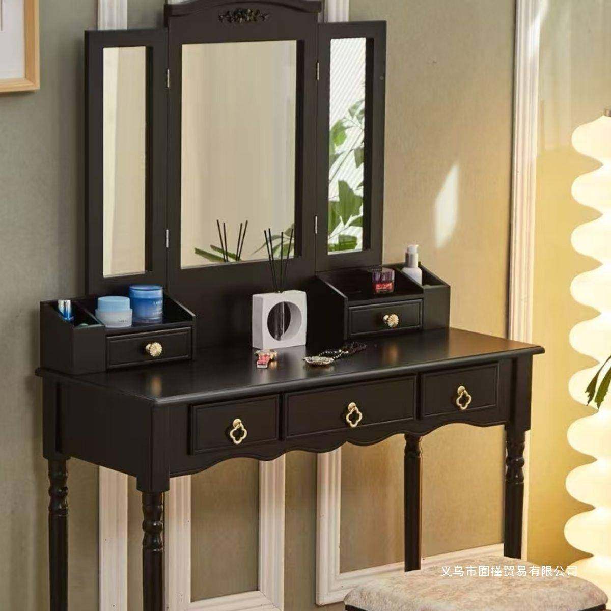 实美式复古木纳深421色梳妆台带镜带室凳卧梳妆桌化妆台小户型收,淘宝优惠券,粉丝福利购,淘宝优惠卷