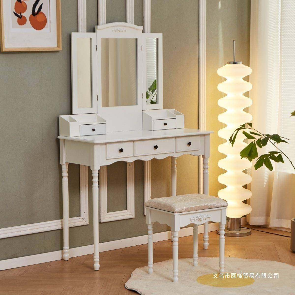 实美式复古木纳深421色梳妆台带镜带室凳卧梳妆桌化妆台小户型收,淘宝优惠券,粉丝福利购,淘宝优惠卷