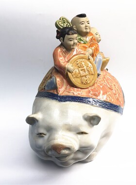 石湾公仔陶瓷家居装饰摆件潘柏林年代生肖猪人物招财童子福星临门