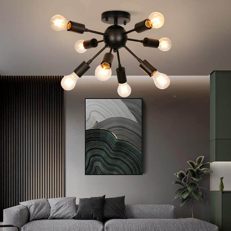 境8杆黑色美式餐厅吊吊灯工业风铁枝形跨灯简约美艺式乡村卧室客,淘宝优惠券,粉丝福利购,淘宝优惠卷