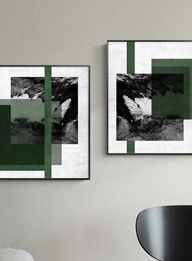 新中式水黑白墨现代简约客隐匿于此厅装饰画灰色抽象绿挂画样板房