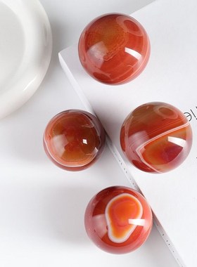 天然红玛瑙球摆件家居客厅装饰品办公室桌面摆件原石打磨乔迁礼品