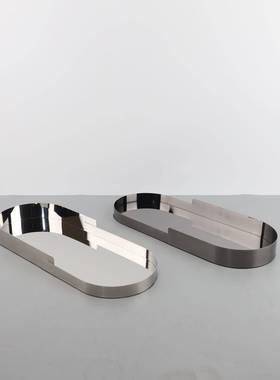 现代约金属椭0057金色错位托盘摆件客电视圆柜茶桌厅简收纳果盘装