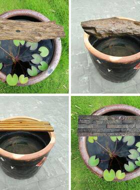 玻璃钢板木防晒法排石t$*&yyu+板竹古养鱼垫板水缸造景置物板装饰