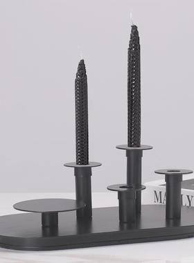 简框约现代黑色色磁铁烛台摆件架白托盘别酒店样板间JAS桌面装墅