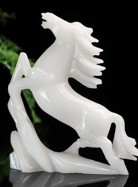 天然汉白玉十生肖马摆件装饰F87MS66M品动二物居财客厅玄关招风水