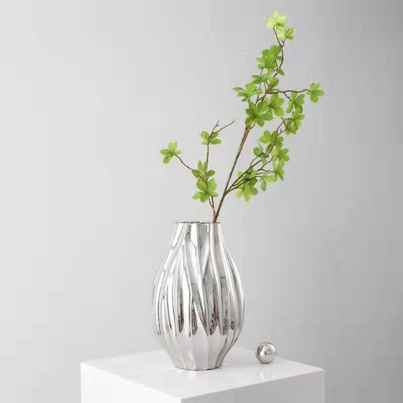 现代简约轻奢电镀银色陶瓷花瓶摆件客厅餐桌玄关样板房家居装饰品,淘宝优惠券,粉丝福利购,淘宝优惠卷