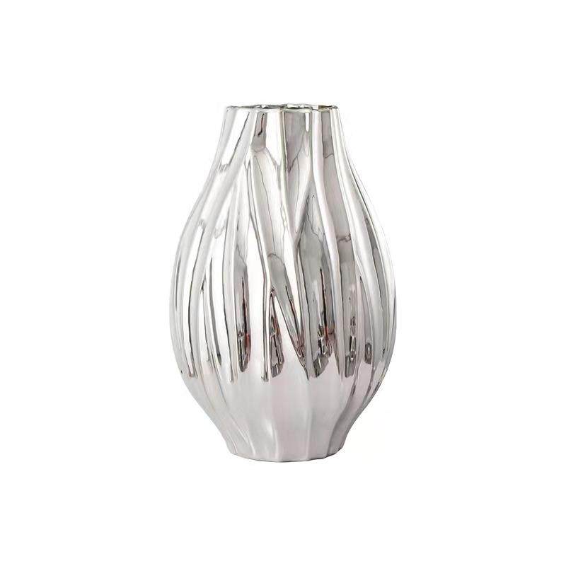 现代简约轻奢电镀银色陶瓷花瓶摆件客厅餐桌玄关样板房家居装饰品,淘宝优惠券,粉丝福利购,淘宝优惠卷