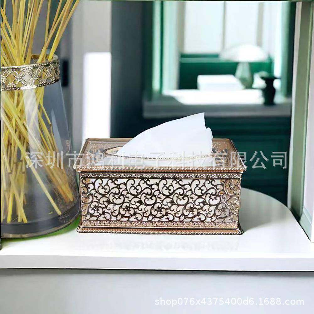 欧式铁轻奢金属纸抽盒金属焊空接纸巾收67143纳盒跨境镂蕾丝艺抽,淘宝优惠券,粉丝福利购,淘宝优惠卷