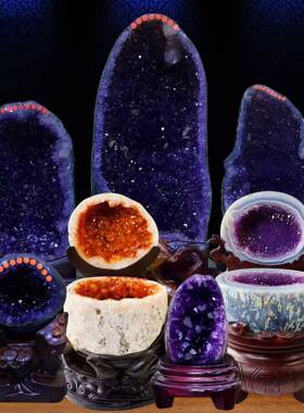 天然子紫水洞摆件巴厅西YHZJD202水晶洞钱袋办公室玄关客原石晶摆