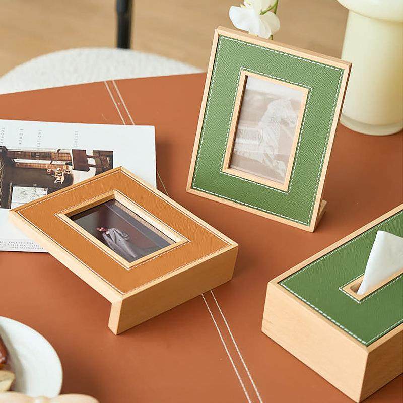 简约轻奢现代皮革相框实木经典6寸7寸样板间相框台面置物架摆件,淘宝优惠券,粉丝福利购,淘宝优惠卷