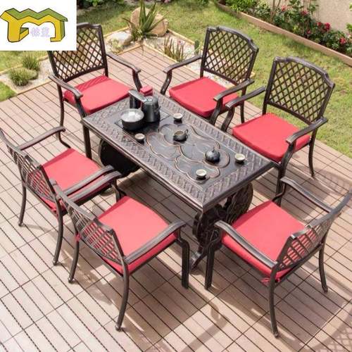 户外铸铝茶桌花园家用休闲单桌庭院铁艺防水室外阳台小茶几桌椅 - 图2