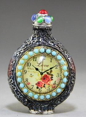 厂家直销收工艺复品古玩镶发古米玲做藏旧时钟鼻烟壶白铜珠色