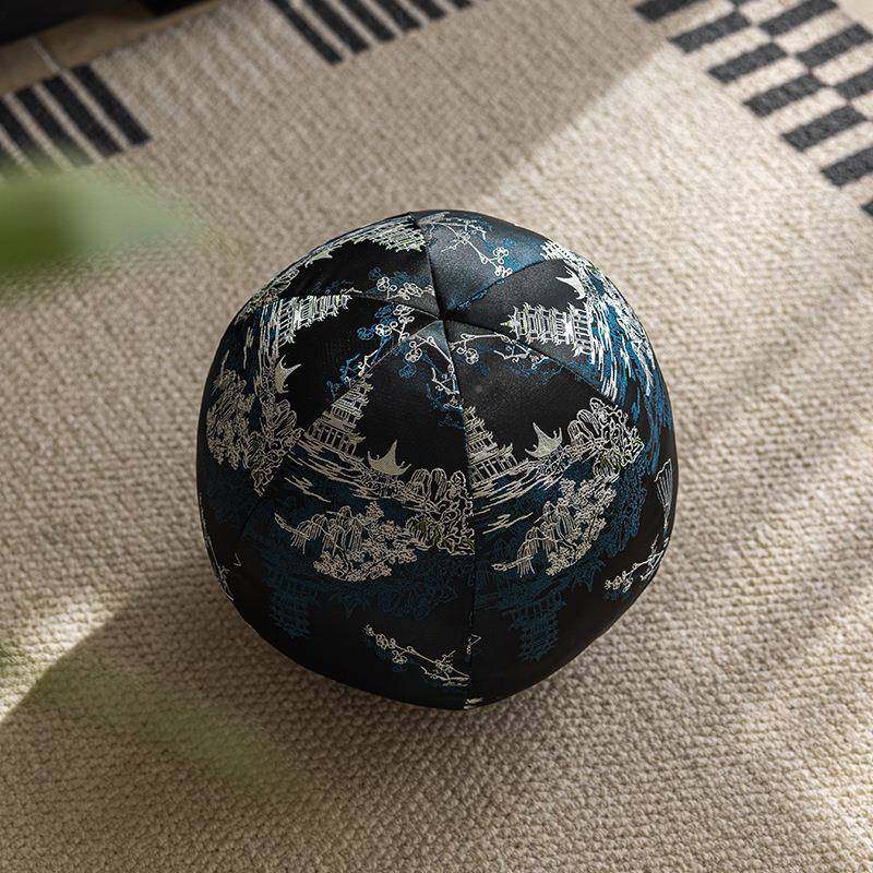 新中式圆背形F77TS7T7枕客厅沙发床头抱靠垫扇形椅松子腰枕复古黑,淘宝优惠券,粉丝福利购,淘宝优惠卷