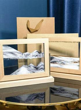 简约创意流沙画JM榉木尚转翻摆件沙漏时家居沙画工艺式品装饰解压