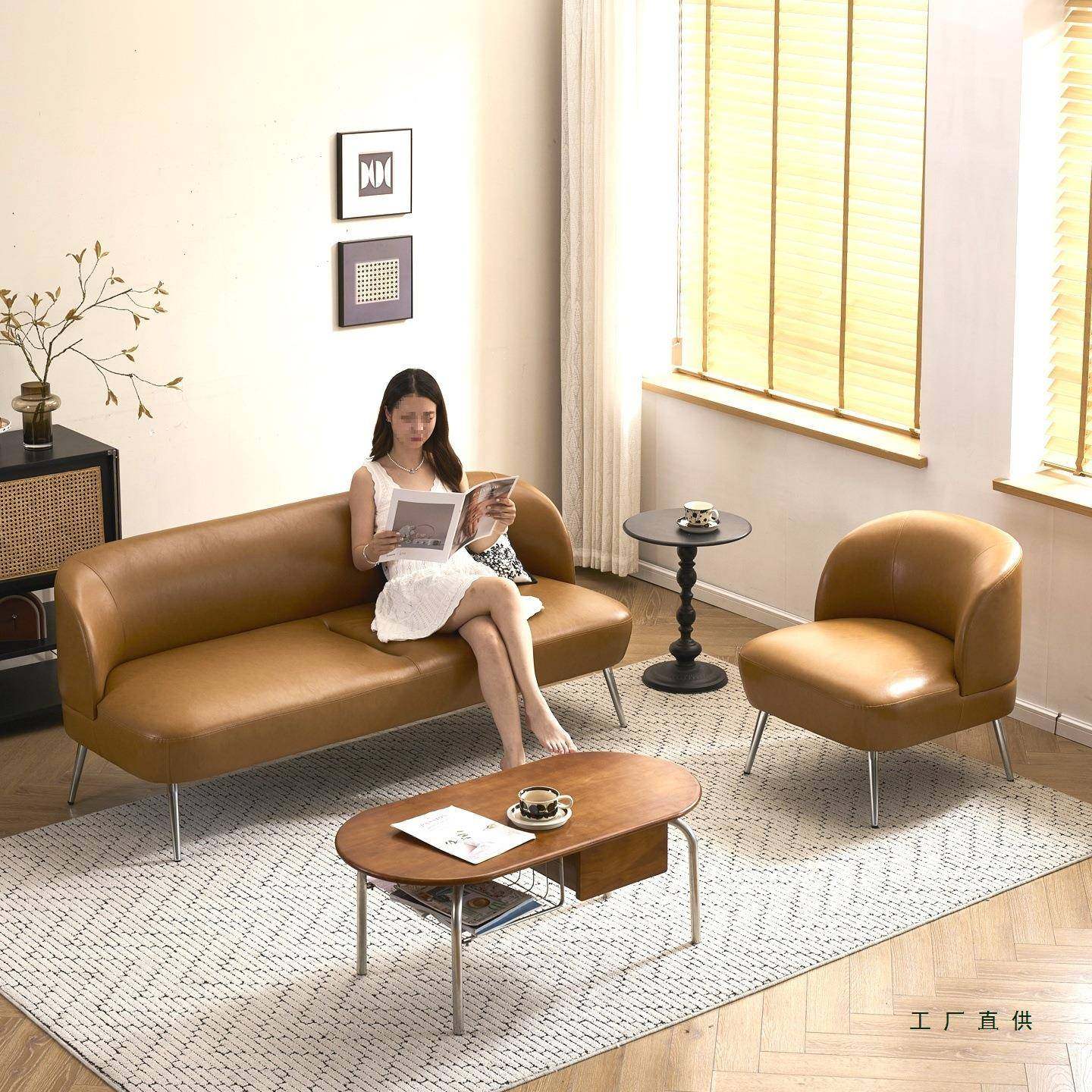 服复古油蜡皮艺沙发窄款小户LLV型装休息区店门店接待小尺寸双人,淘宝优惠券,粉丝福利购,淘宝优惠卷