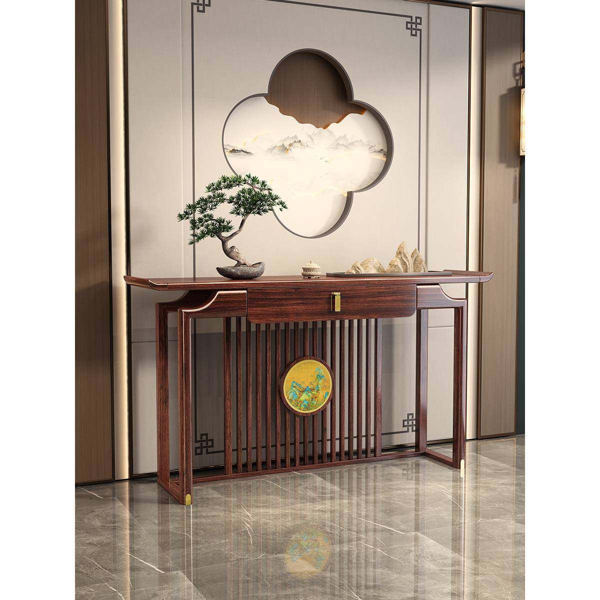 乌金木实木玄关桌新中式中堂入门靠墙OBH玄关台桌户供超窄条案玄,淘宝优惠券,粉丝福利购,淘宝优惠卷