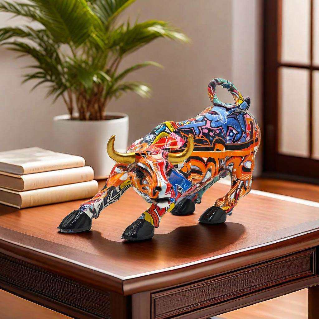 欧式创意炫彩牛摆件家居玄关客厅办公室桌面装饰品摆设树脂工艺品,淘宝优惠券,粉丝福利购,淘宝优惠卷