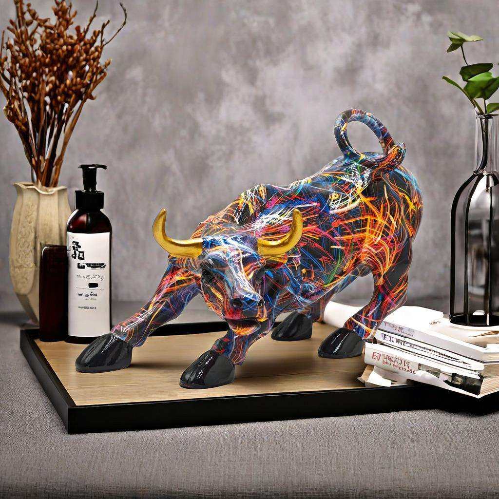欧式创意炫彩牛摆件家居玄关客厅办公室桌面装饰品摆设树脂工艺品,淘宝优惠券,粉丝福利购,淘宝优惠卷